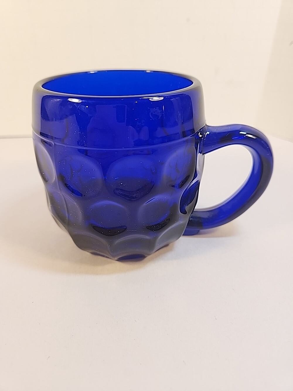 New MARTINSVILLE Thumbprint 24 Cobalt Blue Glass Mug 1930s Depression Era 3.5"